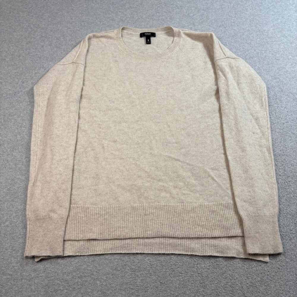 Aqua Cashmere Sweater Womens Medium Beige Capsule Minimalist Academia Heritage